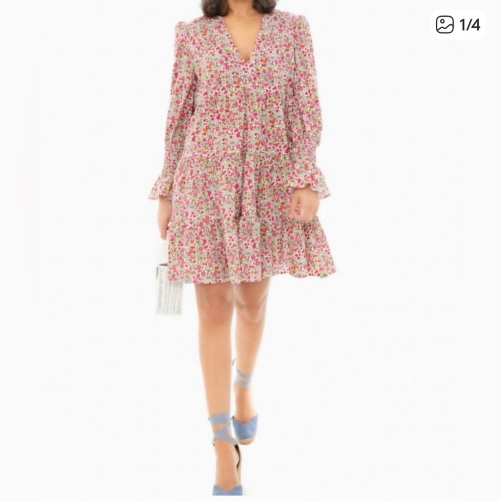 Pomander Place Floral Long Sleeve Dress - Pink and Cream